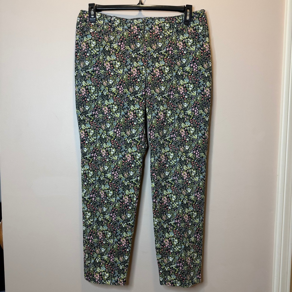 J. Jill Live-In Chino Floral Pants Womens Sz 10 Black Multicolor Stretch Cotton
